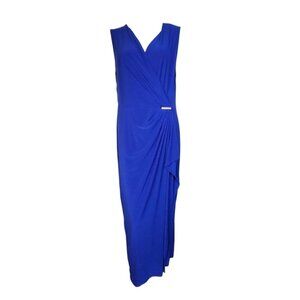 Soho Apparel LTD Dress Womens Plus Size 3X Solid All Blue Gathered Jewel Detail